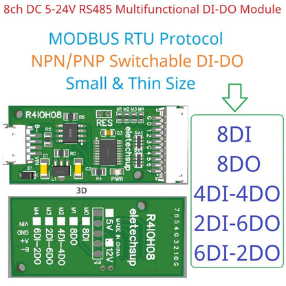 R4IOH08 8DI 8DO 4DI-4DO 2DI-6DO 6DI-2DO Multipurpose RS485 Digital Input Output Module mini PLC IO Dilator DC 12V 24V for Arduino