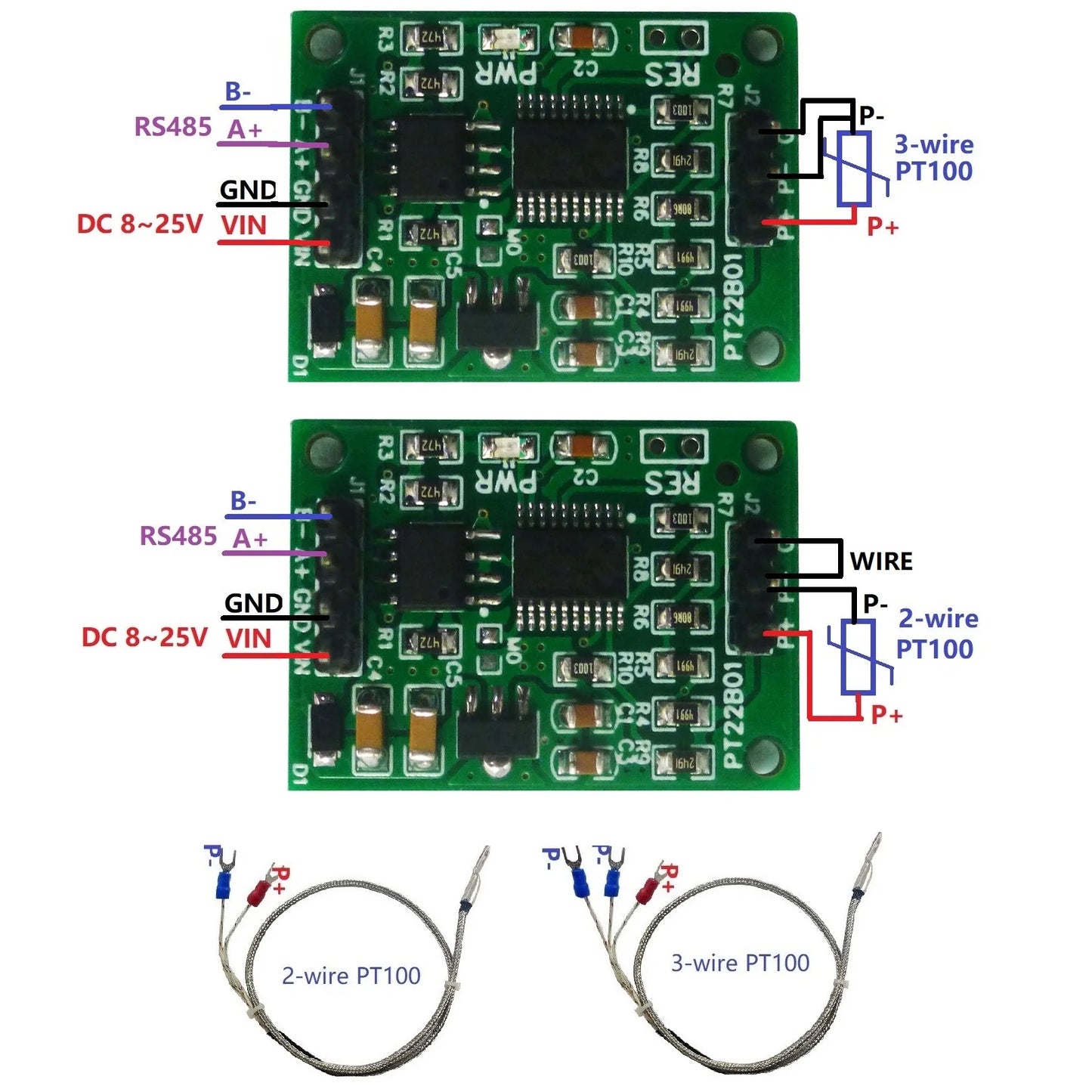 PT21A01 PT22B01 1CH 500 Celsius PT100 Thermocouple RTD emperature Sensor RS485 Temperature Sensor Module Modbus RTU Board Paperless Recorder
