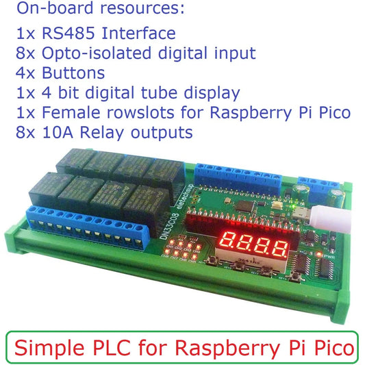 DN33C08 PICO2020 DC 12V 24V 8ch Multifunction Delay Timer RS485 Modbus Relay Module for Simple Open PLC Python C++