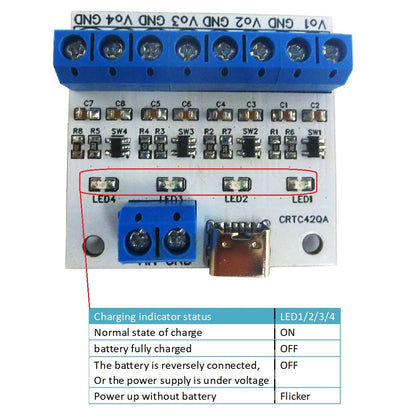 CRTC42QA 4ch TYPE-C USB 3.7V 4.2V LiPo Polymer Li-Ion Lithium Battery Charger Module for Arduiuo power bank esp32 esp8266