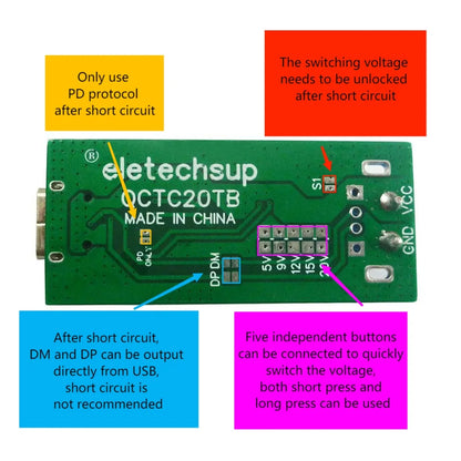 QCTCAJTA Type-C PD2.0 PD3.0 QC2.0 QC3.0 PD2.0 AFC Fast Charge decoy Trigger Module DC 5V 9V 12V 15V 20V for PTZ Camera PLC WIFI Router