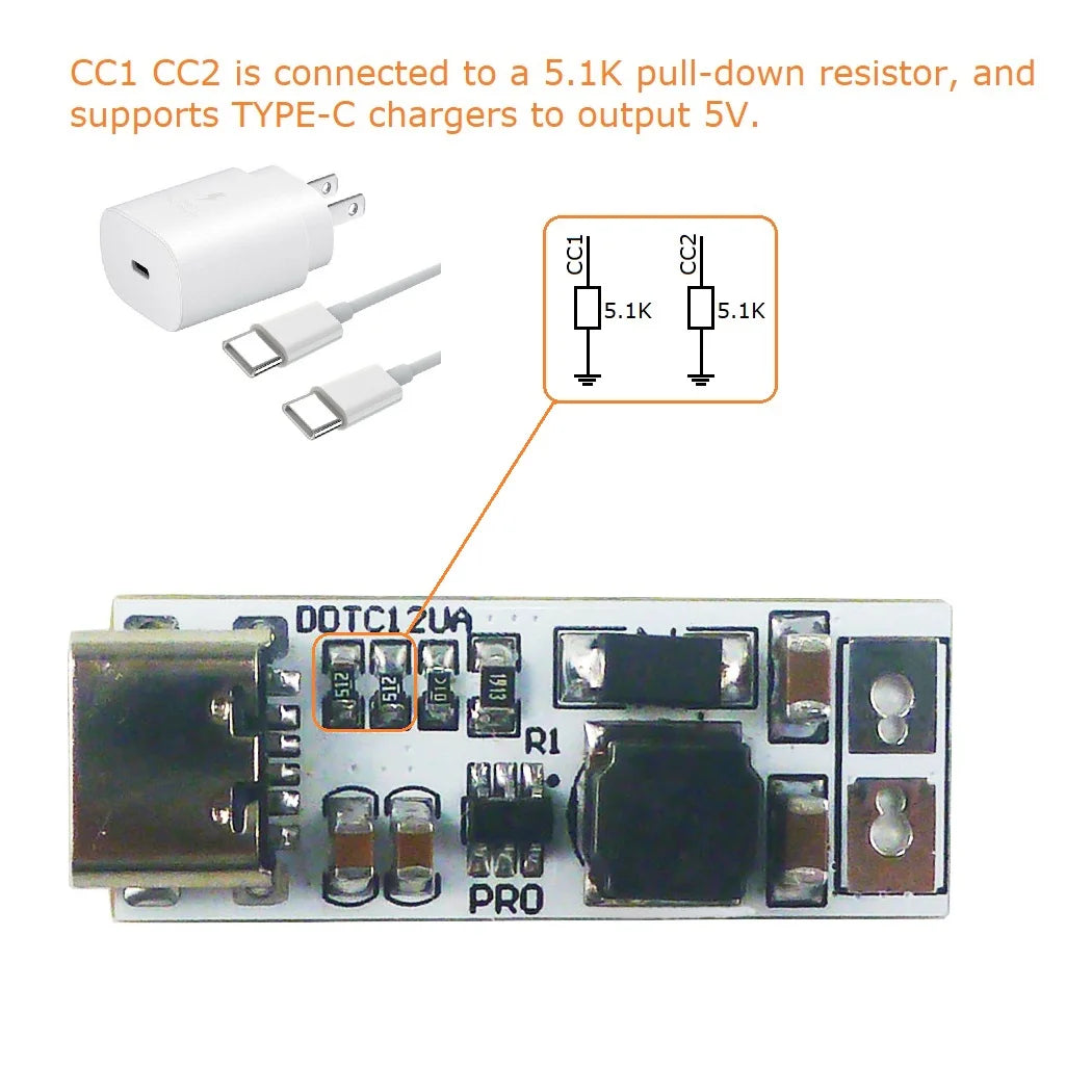 DDTC12UA_PRO Full Function Type-C PD QC USB 5V to 5V to 6V 9V 12V 15V 24V 9W DC-DC Boost Converter for Arduino Smart Home Speaker