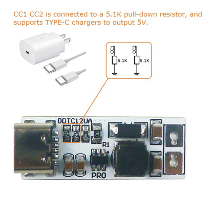 DDTC12UA_PRO Full Function Type-C PD QC USB 5V to 5V to 6V 9V 12V 15V 24V 9W DC-DC Boost Converter for Arduino Smart Home Speaker