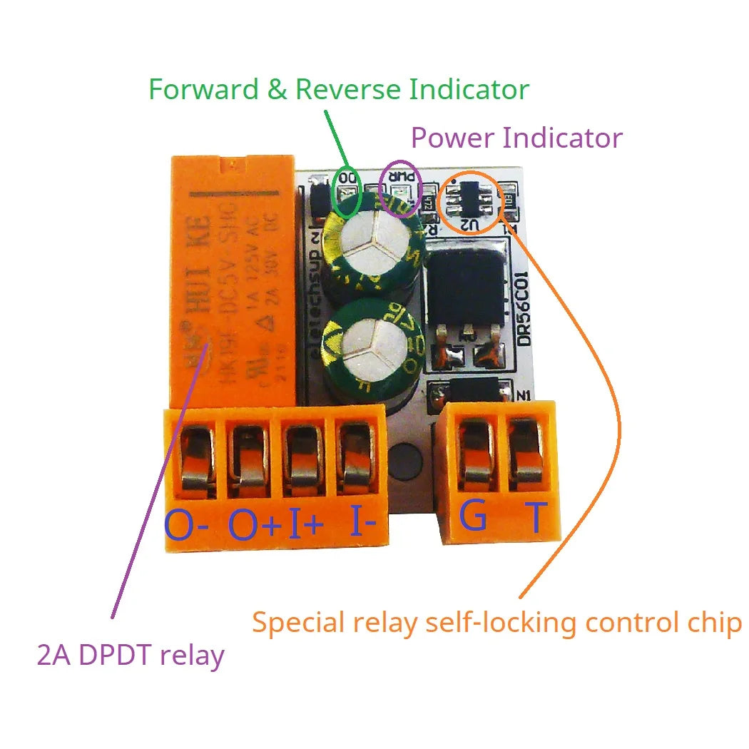 DR56C01 2A Pluggable Terminal Motor Forward Reverse Self-locking Controller DC Polarity Reversal Circuit Bistable DPDT Relay Module