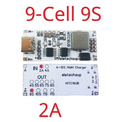NITC16UB 2A/4A 4-12 Cell NIMH Charger Module TYPE-C DC 5V Boost BMS CC/CV NiCd for 4.8V 6V 7.2V 8.4V 9.6V 10.8V 12V 13.2V 14.4V Battery