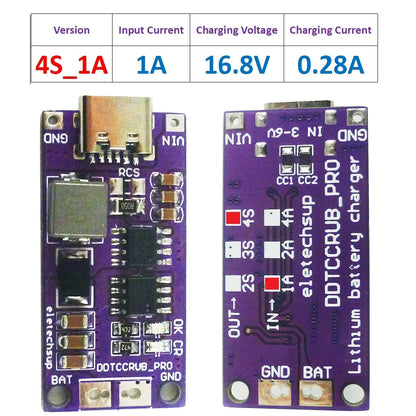 DDTCCRUB 1-4Cell Type-C to 4.2V 8.4V 12.6V 16.8V LiPo Li-Ion Battery Pack Portable Charger Diy Outdoor Emergency Power Supply Solar Panel
