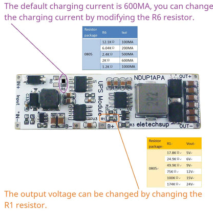 NDUP1APA High Efficiency Large Power DC 5V 6V 9V 12V 15V 24V UPS Module IN-OUT 3.7V 4.2V Lithium Battery Charger Discharge Home Network