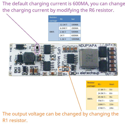NDUP1APA High Efficiency Large Power DC 5V 6V 9V 12V 15V 24V UPS Module IN-OUT 3.7V 4.2V Lithium Battery Charger Discharge Home Network