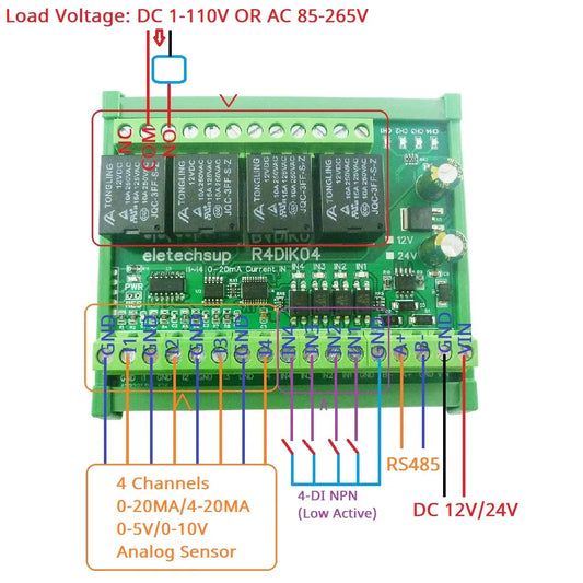 R4DIK04 R4DVI04 4AI 4DI 4DO ModBus Gateway Module Digital Analog Quantity Acquisition Switching Value Current Voltage 4-20MA 0-5V 0-10V