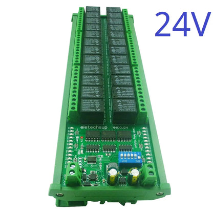 N4DOJ24 24CH RS485 ON/OFF Momentary Delay Latch 12V 24V Relay Module Uart Modbus PLC IO Board N4DOJ24 for Motor LED Smart Home Diy