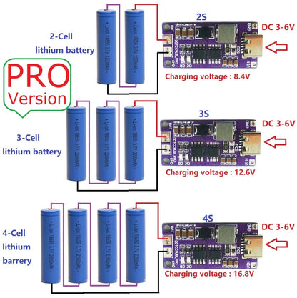 DDTCCRUB 1-4Cell Type-C to 4.2V 8.4V 12.6V 16.8V LiPo Li-Ion Battery Pack Portable Charger Diy Outdoor Emergency Power Supply Solar Panel