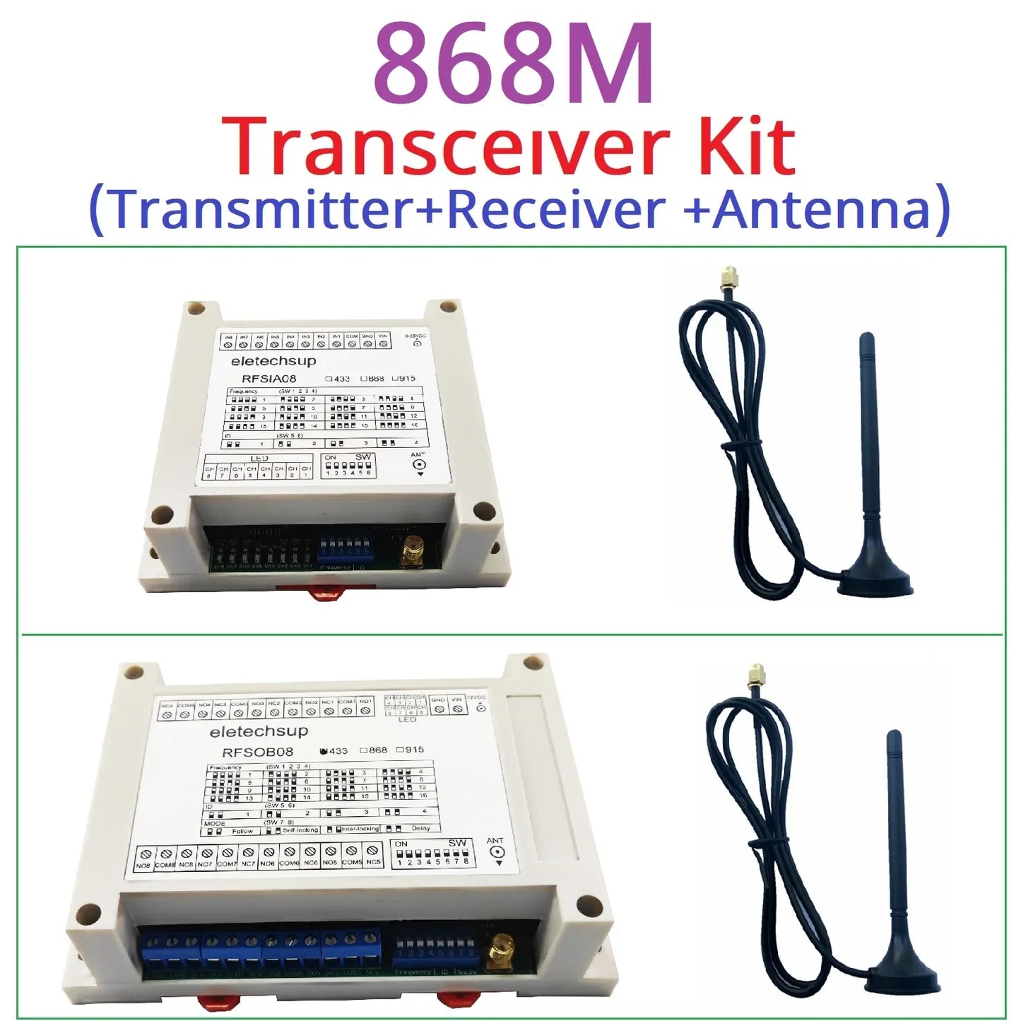 RFSIA08 RFSOB08 with Feedback Switch 433M 868M 915M Lora Transceiver Quantity IO Wireless Remote Transmission Industrial Motor Remote Controller