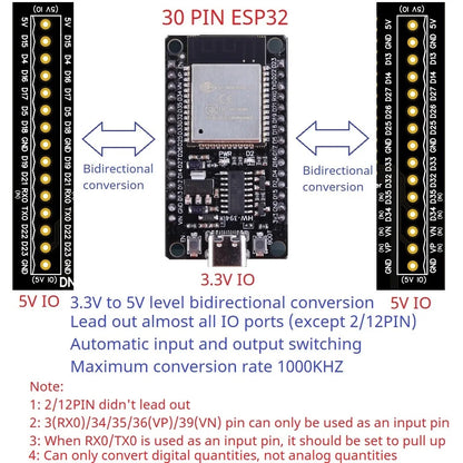 DNLCB30 ESP32 Wifi 3.3V to 5V Bidirectional Level Converter LvTTL to TTL IO Automatic Switching Din Rail Expansion Board for Arduino IOT