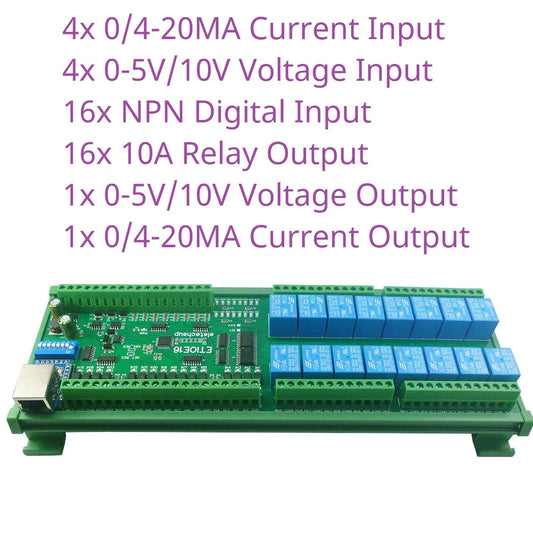 ETIOE16 16CH NPN DI Network Ethernet Modbus RTU TCP Multifunction Remote I/O NPN  DI Dry Contact Relay DO 4-20MA 0-10V Current Voltage