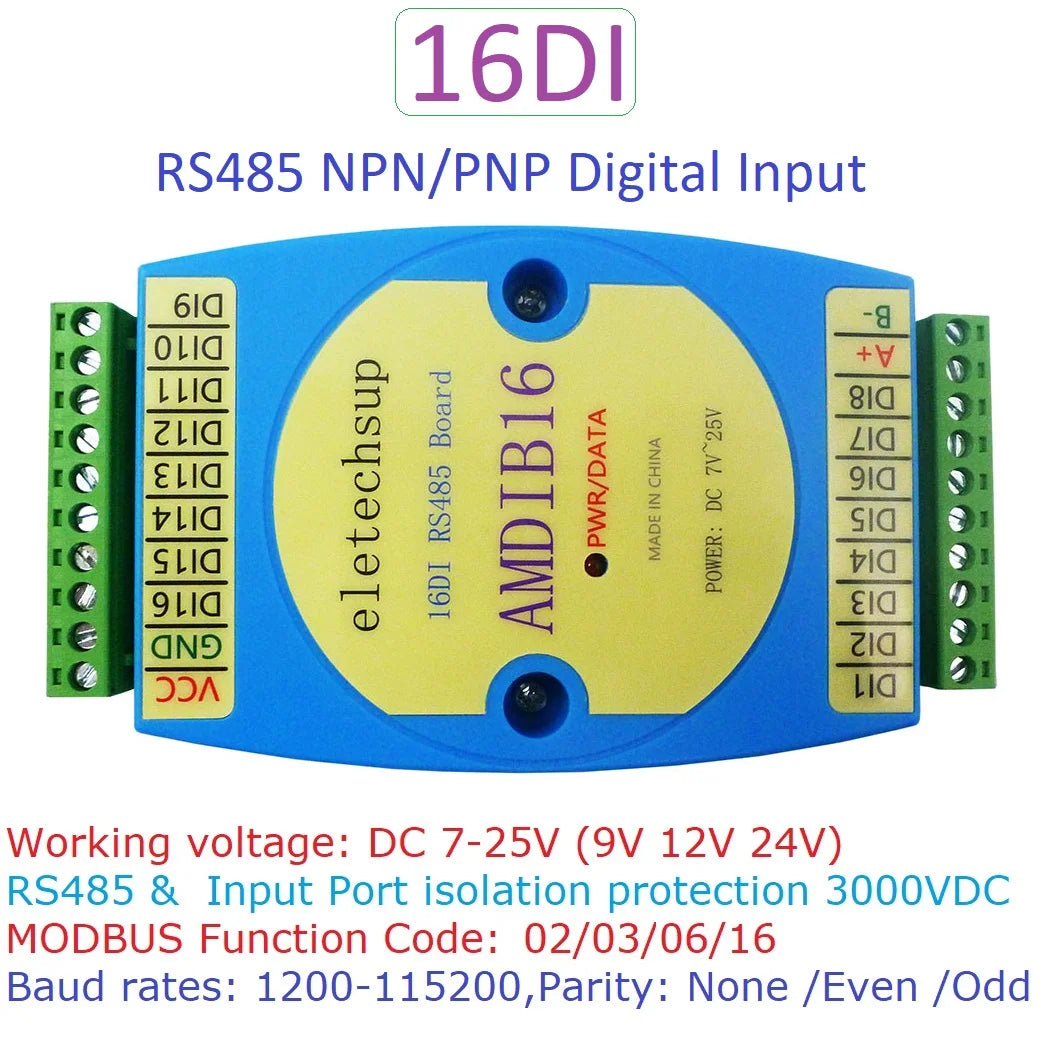 AMDIB16 16DI NPN PNP Digital Input Module with RS485 Isolated Communication for PLC Expansion Board