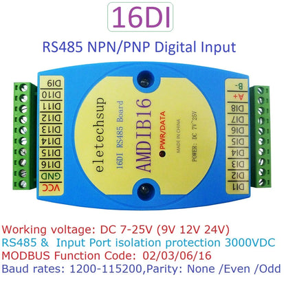 AMDIB16 16DI NPN PNP Digital Input Module with RS485 Isolated Communication for PLC Expansion Board