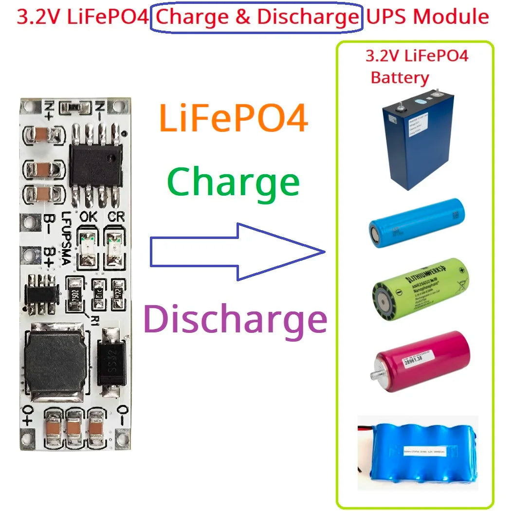 LFUPSMA LiFePO4 3.6V Charger & Booster DC 3.2V to 5V 9V 12V Step-up DC-DC Converter UPS Diy Board for Arduino ESP32 ESP8266 Wifi IOT