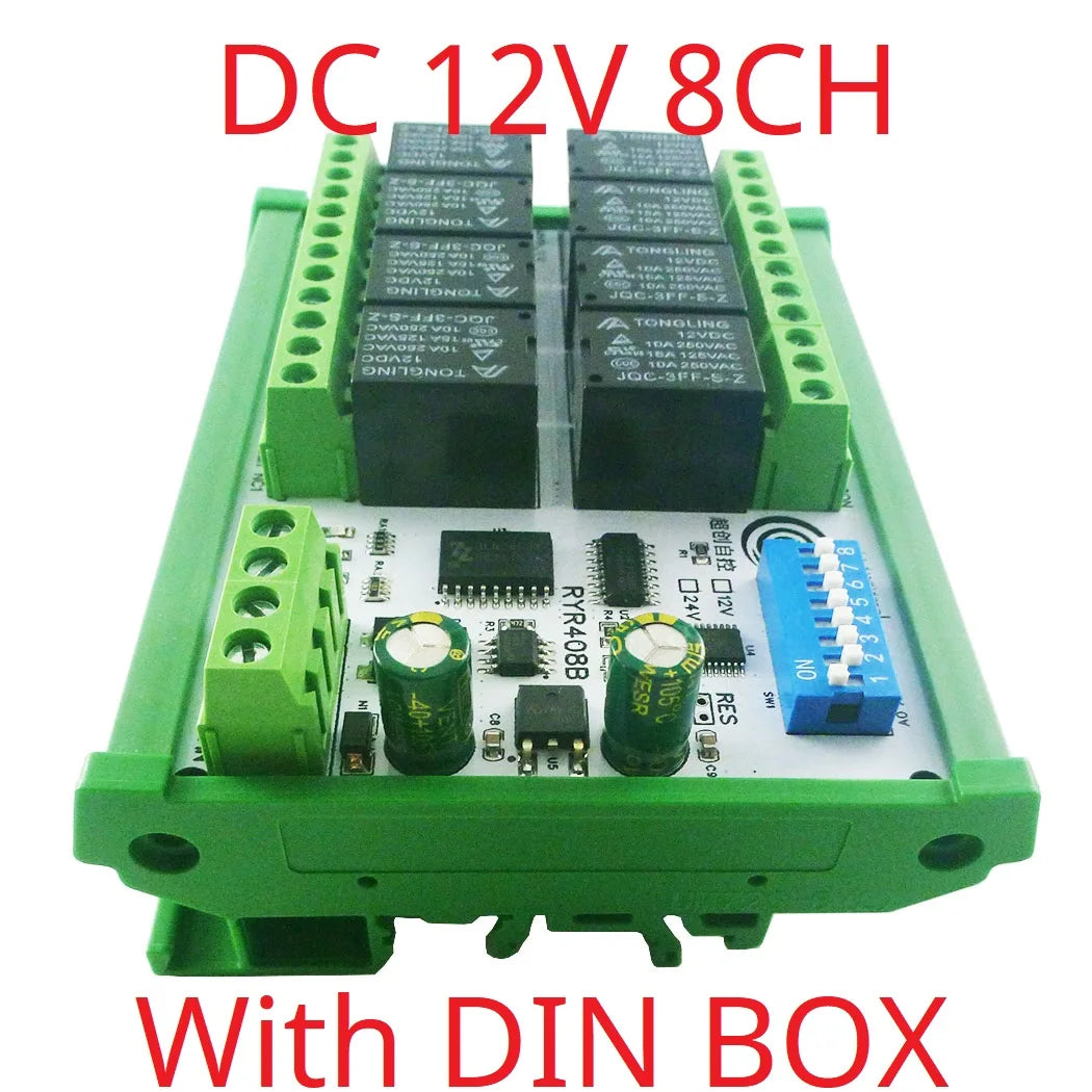 RYR408B 8CH DC 12V 24V Modbus Relay Module(DIP Switch Set Parameters)
