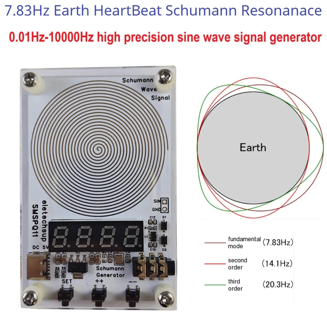 SMSPQ11 Mini 0.01-10000HZ Schumann Wave Signal Generator for Deep Sleep Meditation  Focus Stress Relief  Wellness Therapy Device