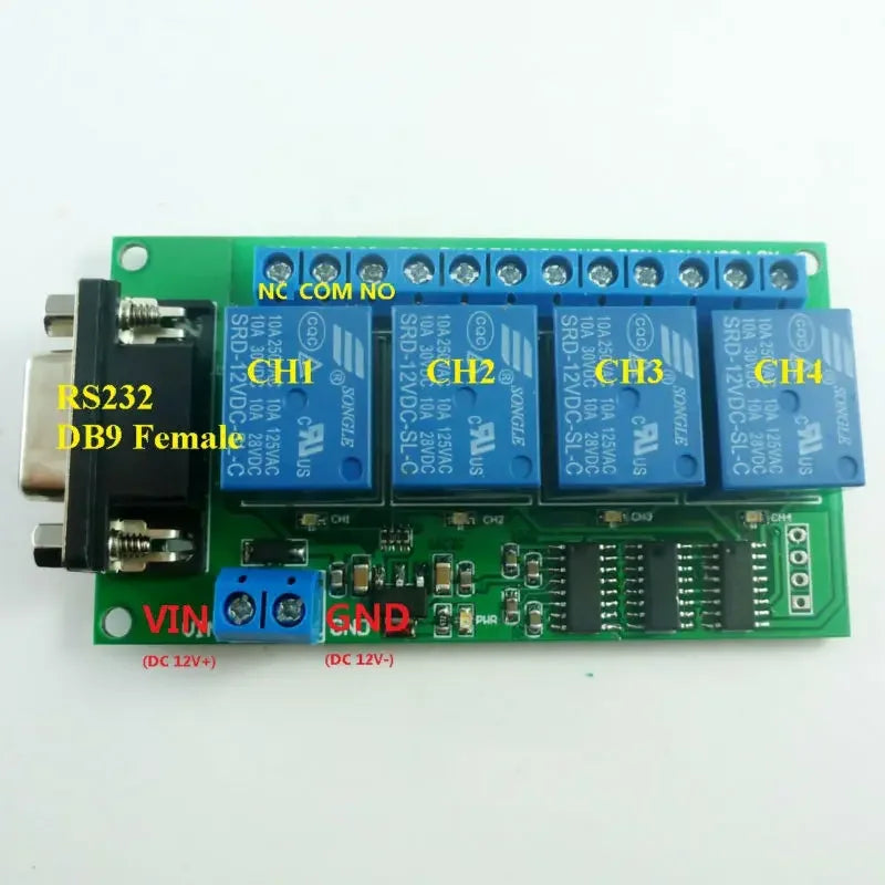 CE039 4 Channel RS232 Serial Relay Board 12V DC USB UART Remote Switch Controller For Smart Home Car Alarm Farm Equipment