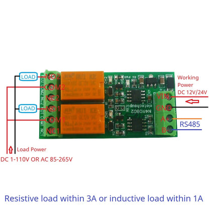 N4ROA01 N4ROB02 Mini Size 1/2CH Multifunction RS485/RS422 Relay Module 8 Commands ON OFF Momentary Self-locking Interlock Delay DC 12V/24V