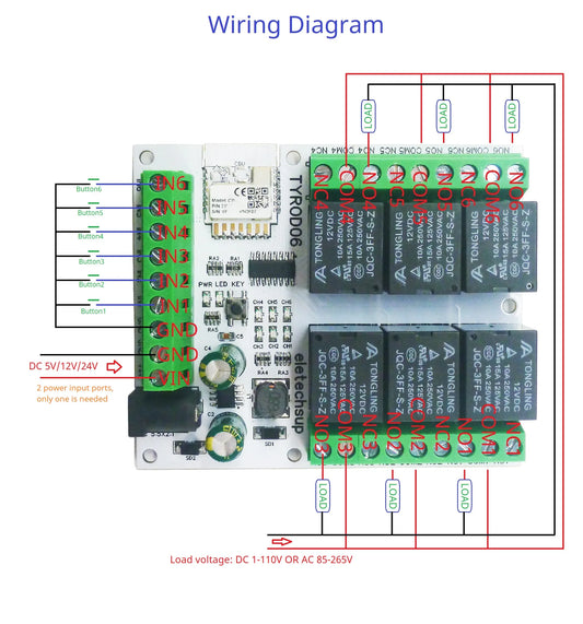 TYROD06 6 DI-DO DC 5V/12V/24V IOS Android Smart Wifi Relay 2.4G RF Remote Control IOT Switch NPN IN Dry Contact Out Tuya Smart Life APP