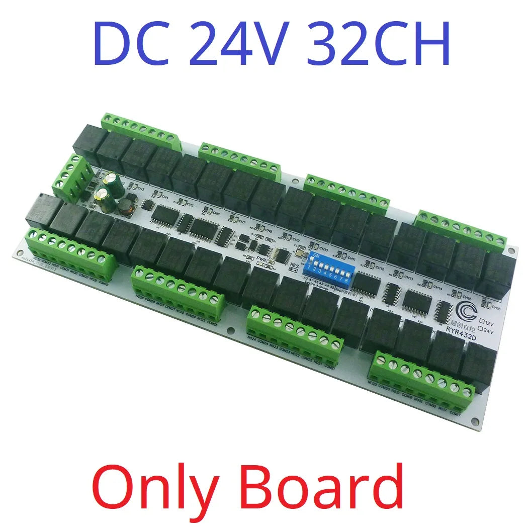 RYR432D Easy to Install DIN Rail Box DIP Switch Setup Parameters DC 12V 24V 20A 32CH Modbus RTU RS485 Relay Module RYR432D