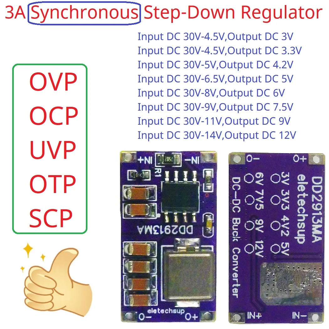 DD2913MA 3A Synchronous Step-Down Regulator OVP OCP OTP SCP DC-DC Buck Converter 4.5V-30V to 3V 3.3V 4.2V 5V 6V 7.5V 9V 12V
