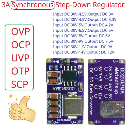 DD2913MA 3A Synchronous Step-Down Regulator OVP OCP OTP SCP DC-DC Buck Converter 4.5V-30V to 3V 3.3V 4.2V 5V 6V 7.5V 9V 12V