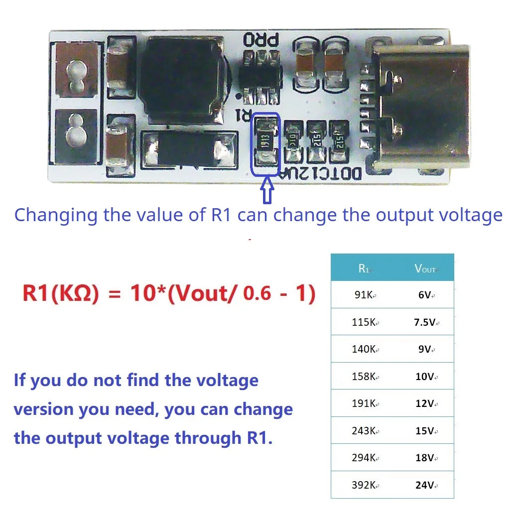 DDTC12UA_PRO Full Function Type-C PD QC USB 5V to 5V to 6V 9V 12V 15V 24V 9W DC-DC Boost Converter for Arduino Smart Home Speaker