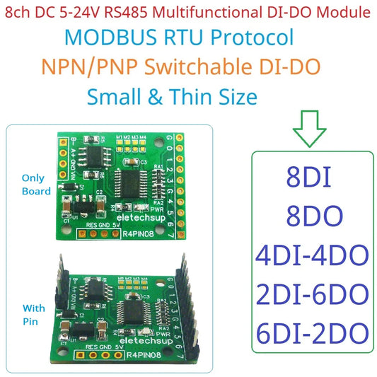 R4PIN08 DC 5V 12V 24V 8CH RS485 2.54mm Pin Core Board Modbus Rtu Input and Output Control PLC HMI Remote IO Expanding Board R4PIN08
