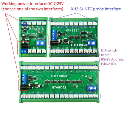 NT48A08 NT48B20 NT48C32 32Ch RS485 Temperature Collector Modbus RTU Relay Board for NTC Sensor Inspection