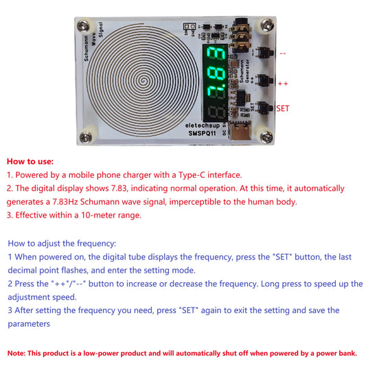 SMSPQ11 Mini 0.01-10000HZ Schumann Wave Signal Generator for Deep Sleep Meditation  Focus Stress Relief  Wellness Therapy Device