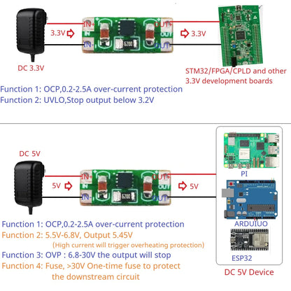 NDOV05MB DC 3.3-5V 0.2-2.5A Overvoltage Overcurrent Power Supply Protector OCP OVP UVLO OTP Protection Module for 18650 Lion Lifepo4 NIMH