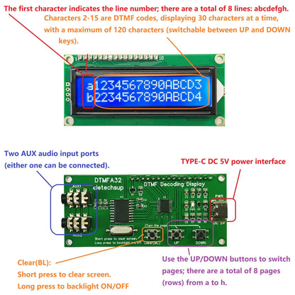DTMFA32 120-Byte DTMF Decoder LCD Display Audio Decoding Module MT8870 Smart Home Controller Board for Phone Walkie-talkie