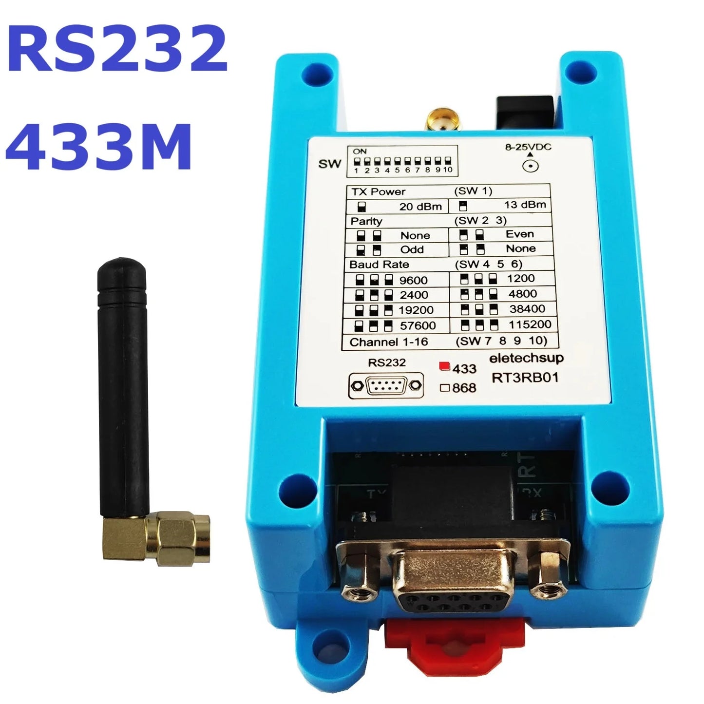 RT4RA01 433M 868M RS485 RS232 DTU VHF/UHF Radio Modem Wireless Transceiver 1200-115200 None/Odd/Even Dip Switch Set Master-slave Network