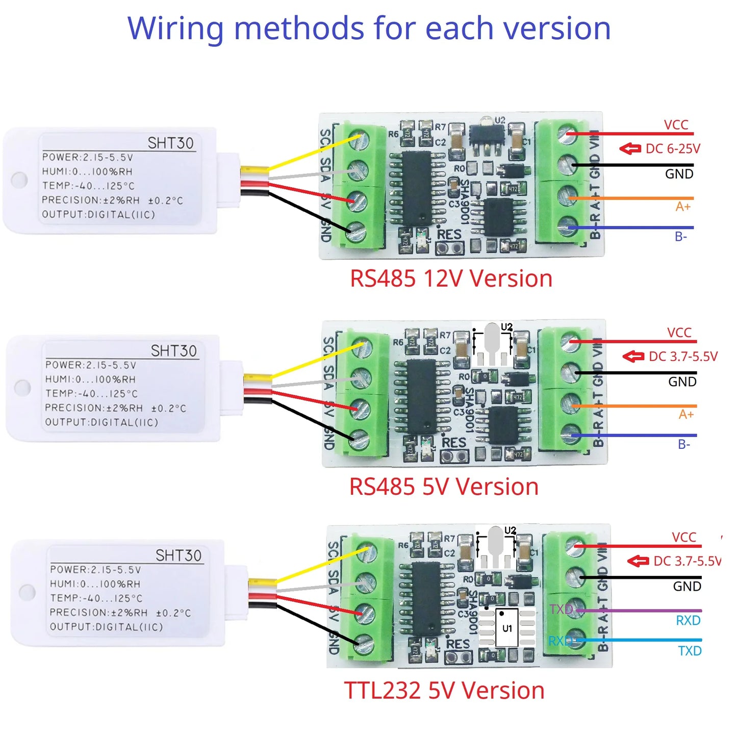 SHA9D01 Industrial Temperature & Humidity SHT30 Sensor Adapter Board RS485 TTL Modbus Rtu Analog Remote IO SHA9D01 Module HMI PLC Expand