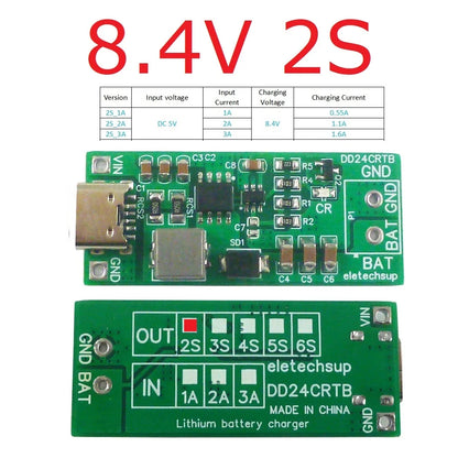 DD24CRTB 8.4V 12.6 16.8 21V 25.2V Step-up Boost Charger Module for 7.4V 11.1V 14.8V 18.5V 22.2V 18650 Battery Pack2-6S Type-c Multi-cell