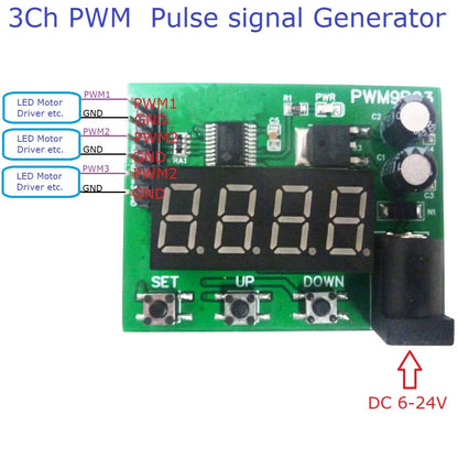 PWM9B03 3 CH DC 12V 24V PWM Function Signal Generator 20Hz-1MHZ Requency Duty Cycle Square Wave Pulse Adjustable Module