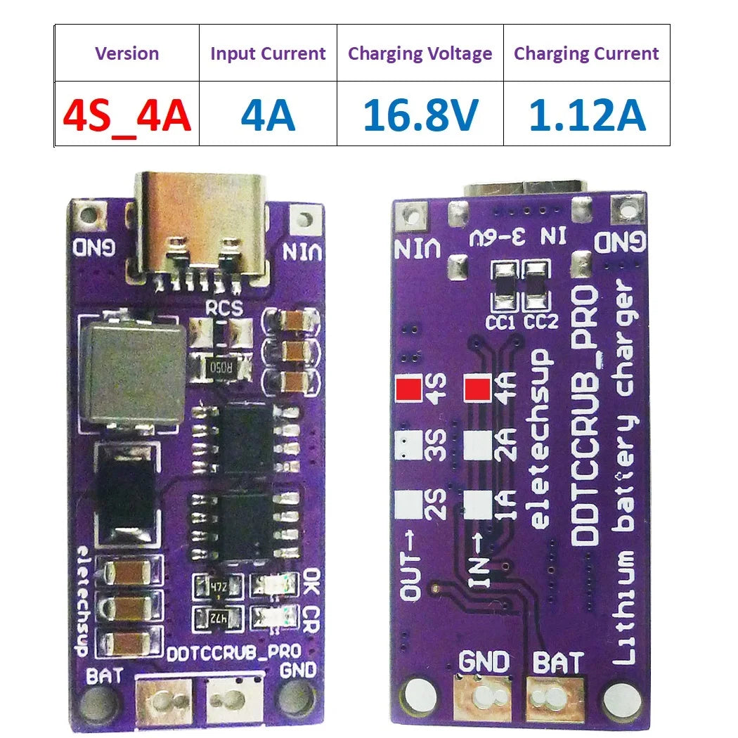 DDTCCRUB 1-4Cell Type-C to 4.2V 8.4V 12.6V 16.8V LiPo Li-Ion Battery Pack Portable Charger Diy Outdoor Emergency Power Supply Solar Panel