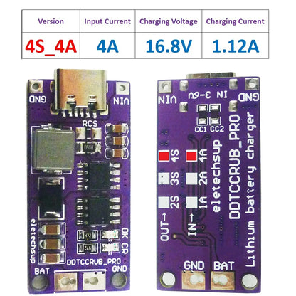 DDTCCRUB 1-4Cell Type-C to 4.2V 8.4V 12.6V 16.8V LiPo Li-Ion Battery Pack Portable Charger Diy Outdoor Emergency Power Supply Solar Panel
