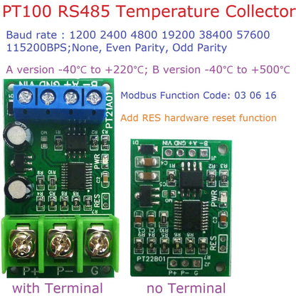 PT21A01 PT22B01 1CH 500 Celsius PT100 Thermocouple RTD emperature Sensor RS485 Temperature Sensor Module Modbus RTU Board Paperless Recorder