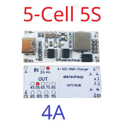 NITC16UB 2A/4A 4-12 Cell NIMH Charger Module TYPE-C DC 5V Boost BMS CC/CV NiCd for 4.8V 6V 7.2V 8.4V 9.6V 10.8V 12V 13.2V 14.4V Battery