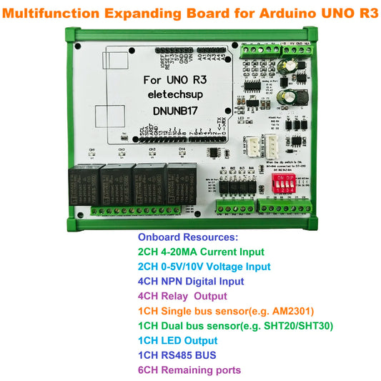 DNUNB17 4DI-4DO-4AI Digital Analog AM2301/SHT20/SHT30/DS18B20 Temperature Humidity OPEN PLC Expansion Board for Arduino UNO R3
