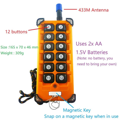RF34C12 Wireless Rolling Code Relay Kit - 12ch 433M, Industrial Grade, for Garage Door, Smart Home - DC 12V 24V