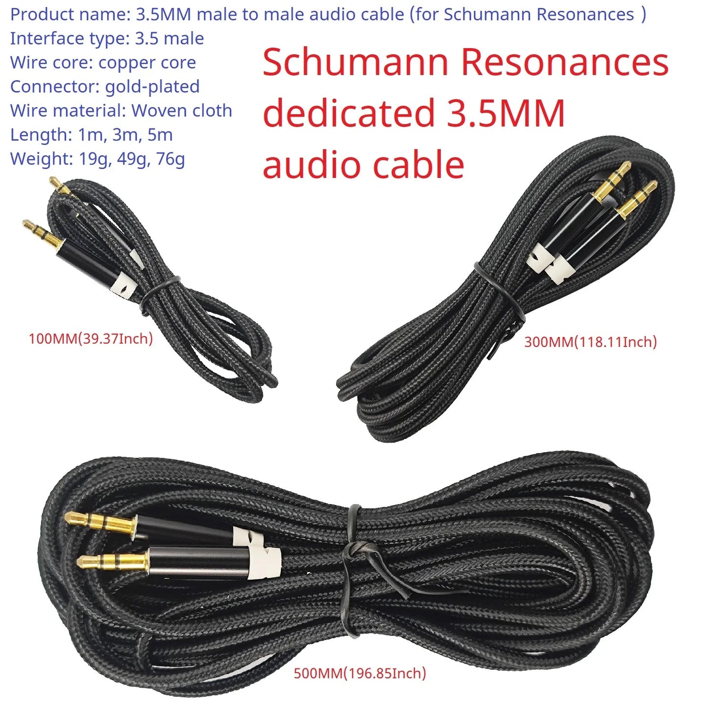 TB467 3.5MM Male to Male Aux Audio Cable Gold Plating Copper Core Wire For 7.83HZ Schumann Resonance Signal Generator and Antenna