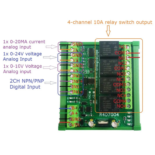 R4D7G04 Multifunction Relay Module with RS485 Modbus RTU for 4-20MA 0-10V Current Voltage Collection