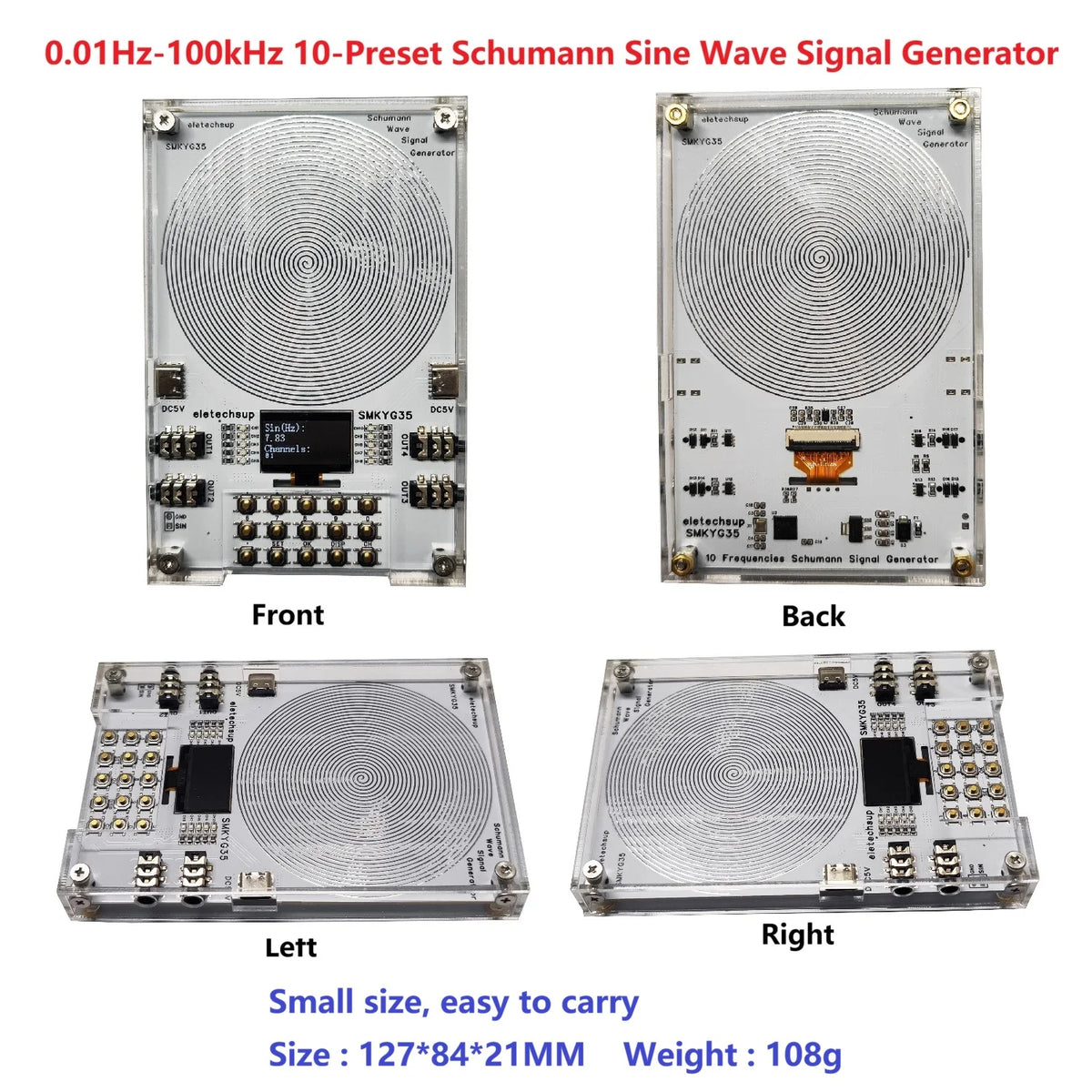 SMKYG35 0.01-100kHz Frequency Adjustable Pure Sine Wave Generator with 10CH Preset, 7.83Hz Schumann Resonance Machine