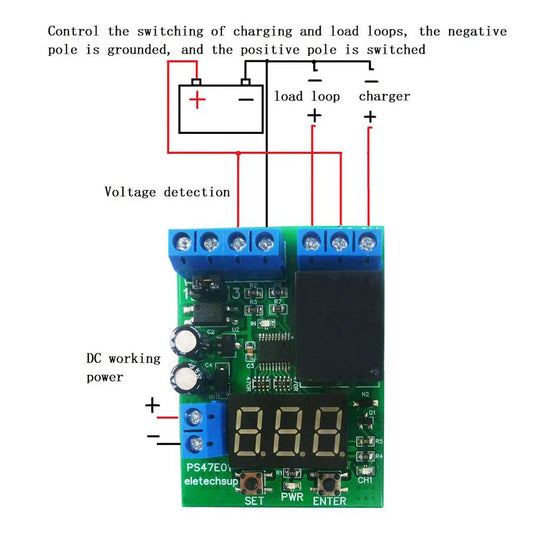 PS47E01 Switch Control Board for DC 12V 24V LED Digital Relay Module, Voltage Detection Charging Discharge Monitor Test