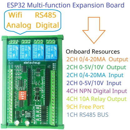 ES32C14 DC 12V 24V ESP32 Expansion Board Digital Analog DAC ADC IO Wifi Relay Switch ES32C14 Module for Arduino PLC Smart Home IOT Diy